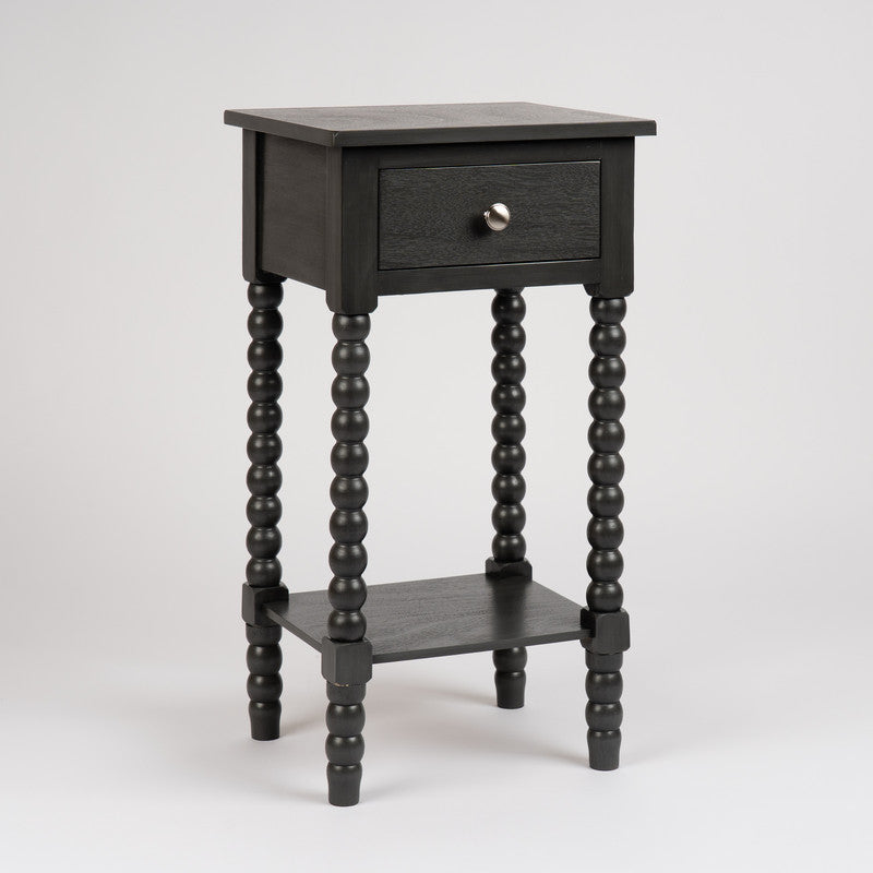 Gunmetal Black Wood Bobbin Side Table